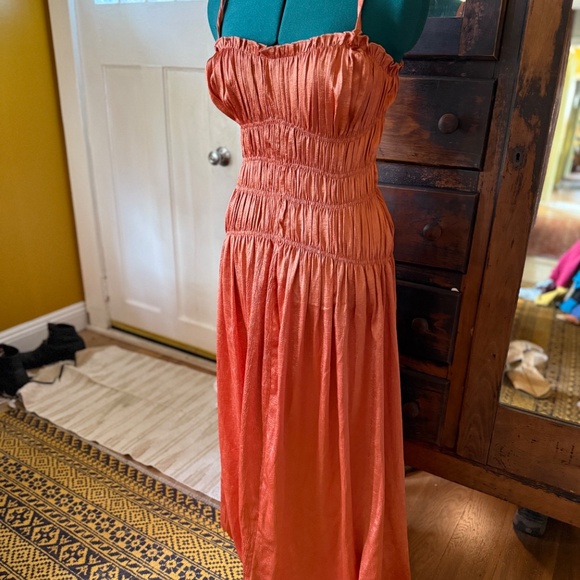 Silky Drop Waist ASOS Gown - Midi Maxi Dress with Smocking Size Small, 0-2 - Picture 2 of 4